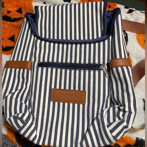 kathy ireland | Navy & White Striped Canvas Backpack with Tan Accents